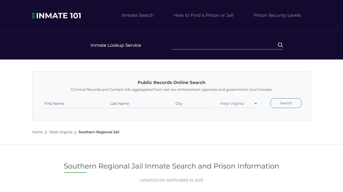 Southern Regional Jail Inmate Search and Prison Information